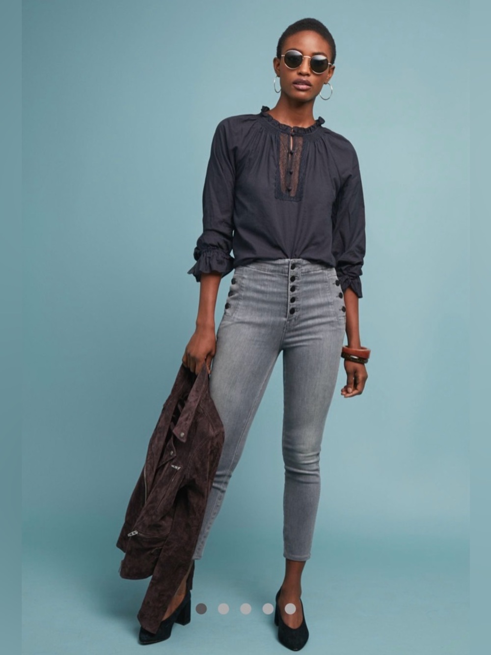 High-Waist Grey Natasha Button-Fly Skinny Jeans - J Brand